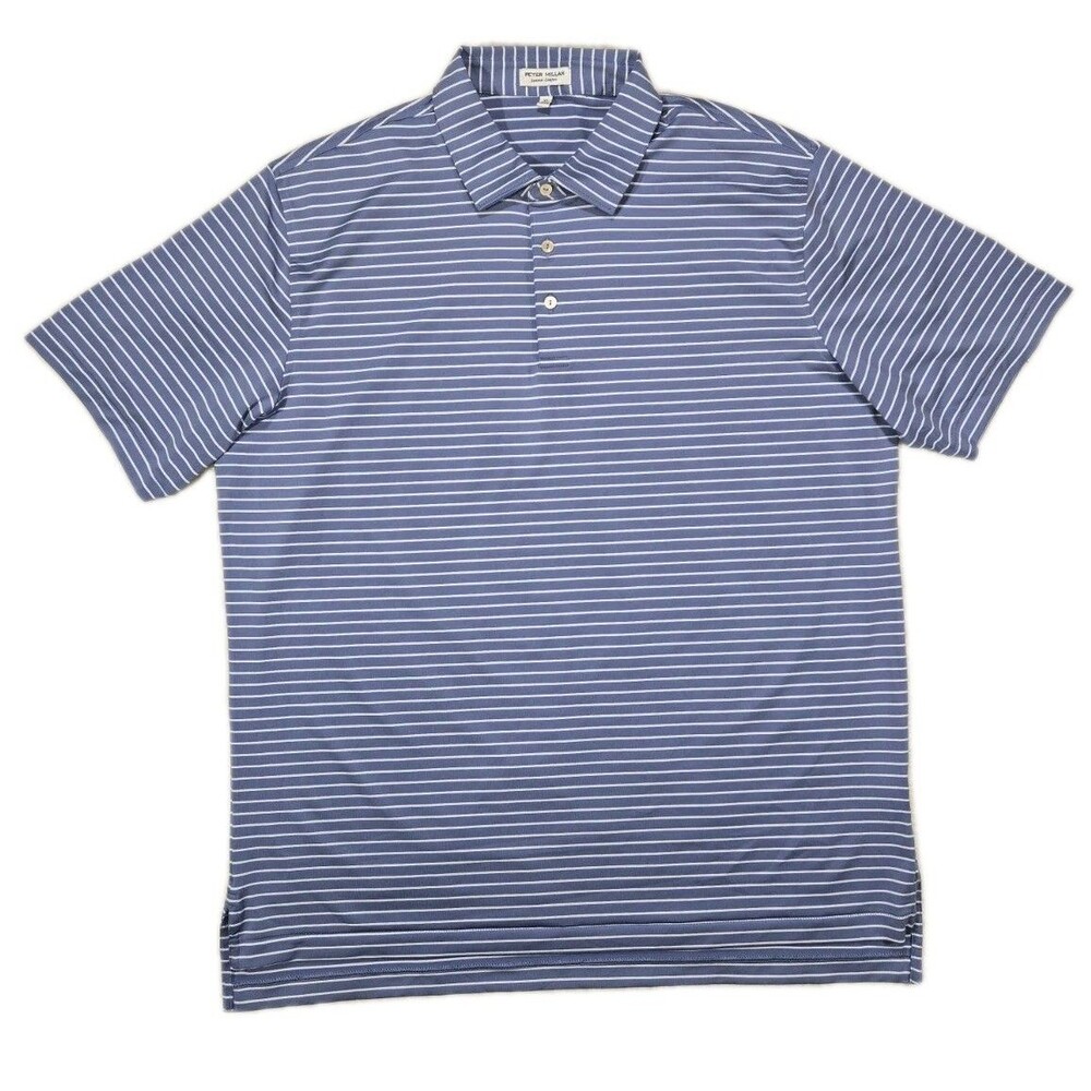 Mens Peter Millar Summer Comfort Polo Shirt Striped XL Blue White